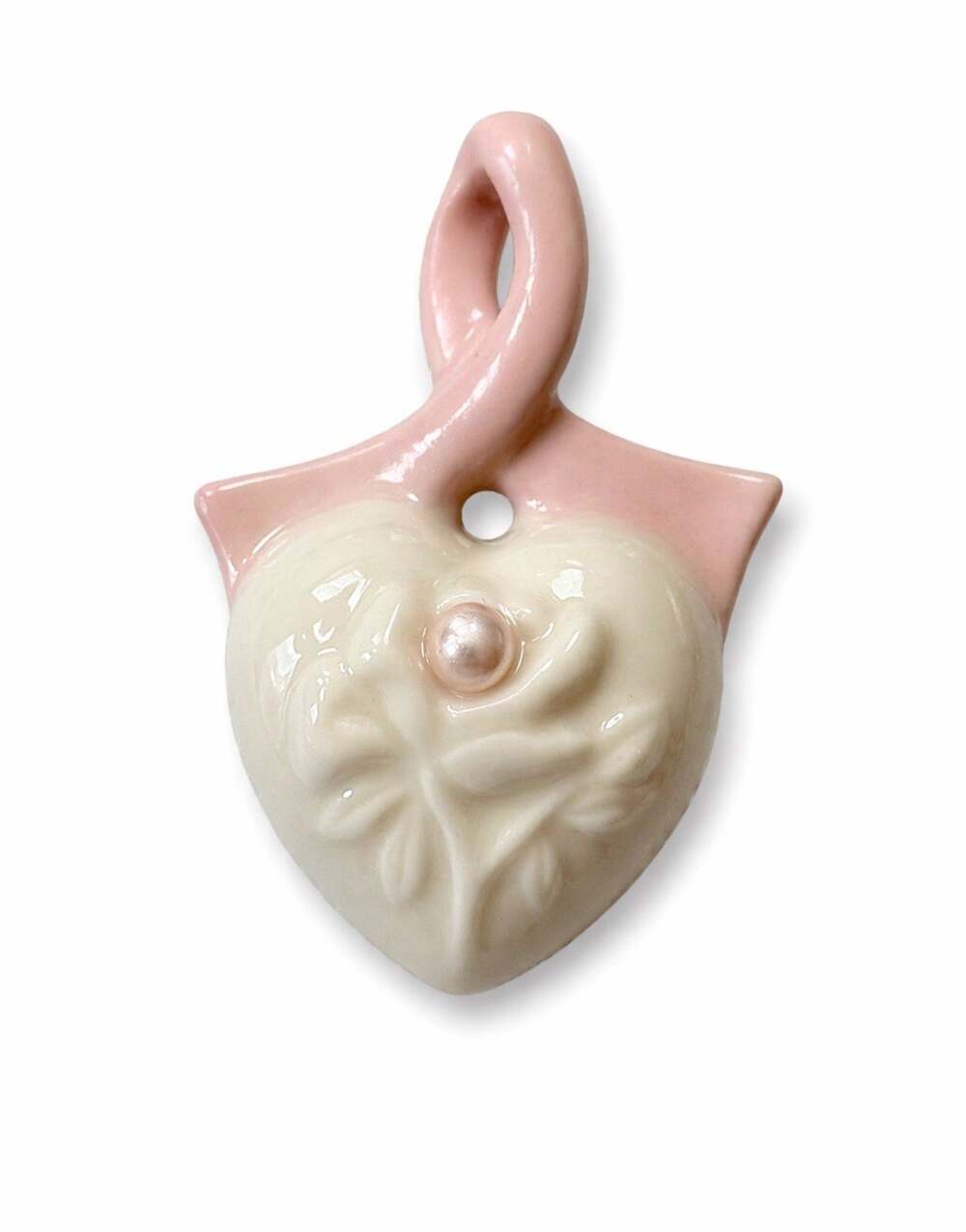 Lenox Breast Cancer Pink Ribbon Heart Brooch Pin Porcelain Cottagecore Gift